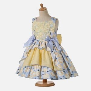 Floral Lace Kids Dress in Yellow and Blue